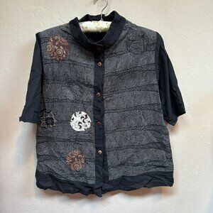 Cupcake International Women's Full Button Blouse Top Cotton Black Size Small